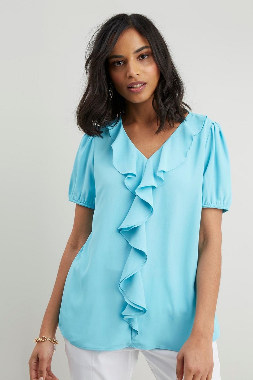 Blue Petite Ruffle Shell Top image number 1