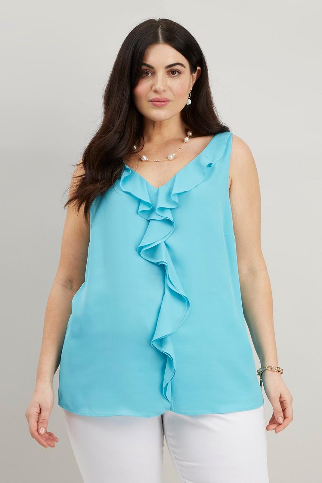 Blue Curve Ruffle Front Cami Top image number 1