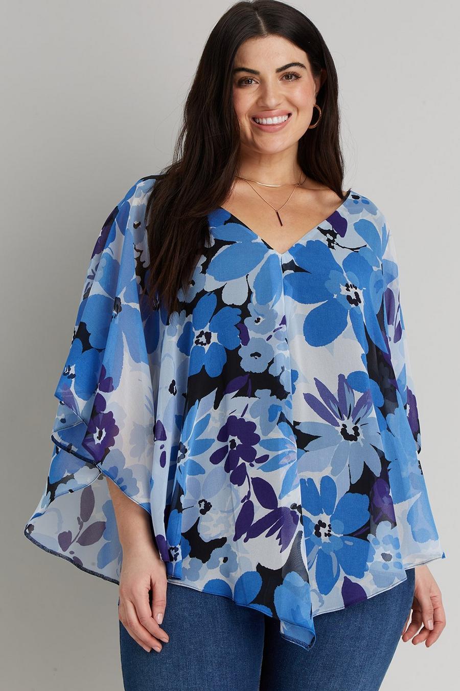 Curve Blue Floral Overlay Top