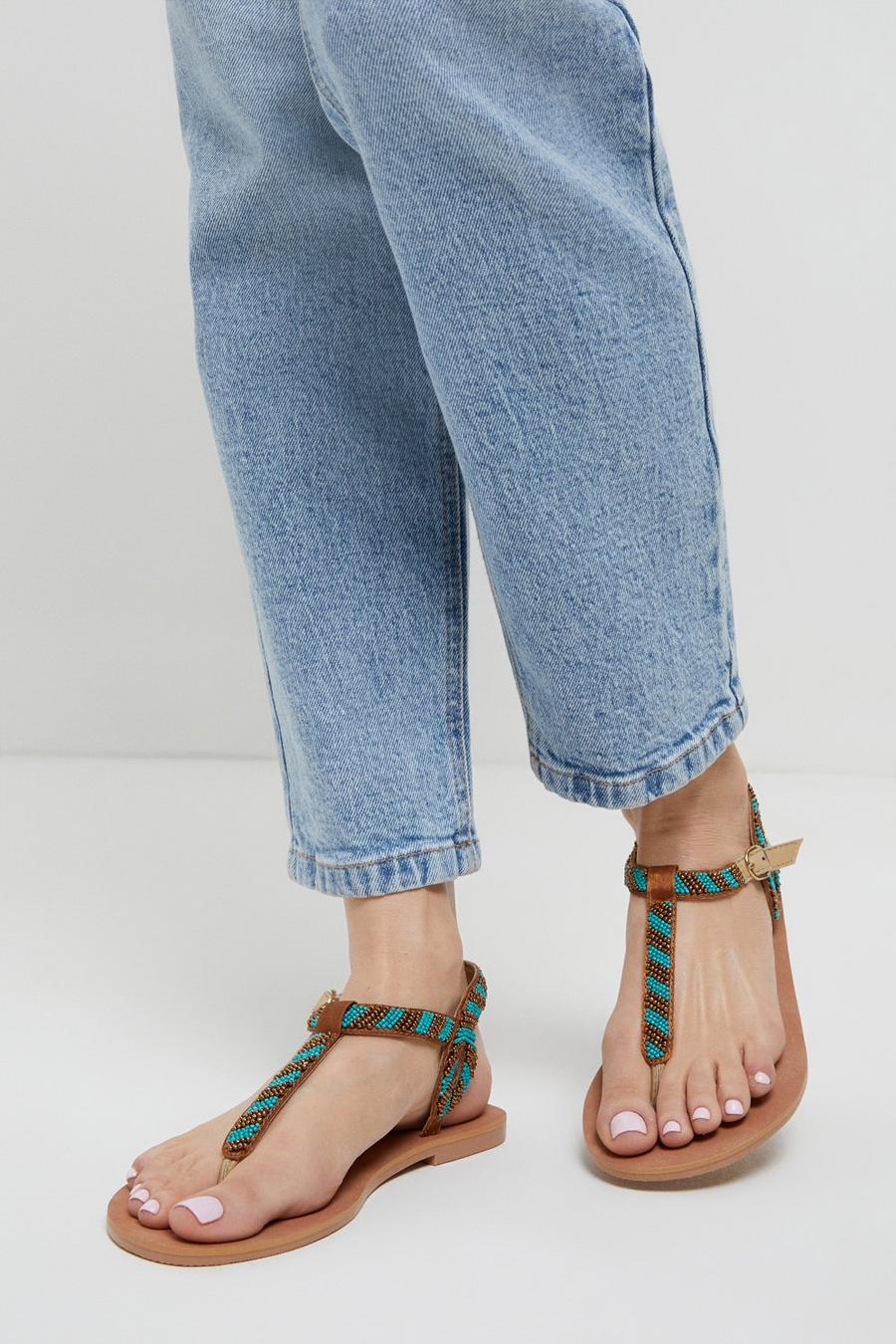 Wide Fit Janie Leather Toe Post Sandal