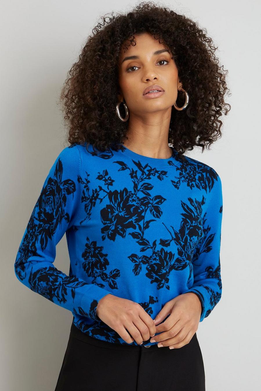 Tall Large Floral Crew Neck Jumper