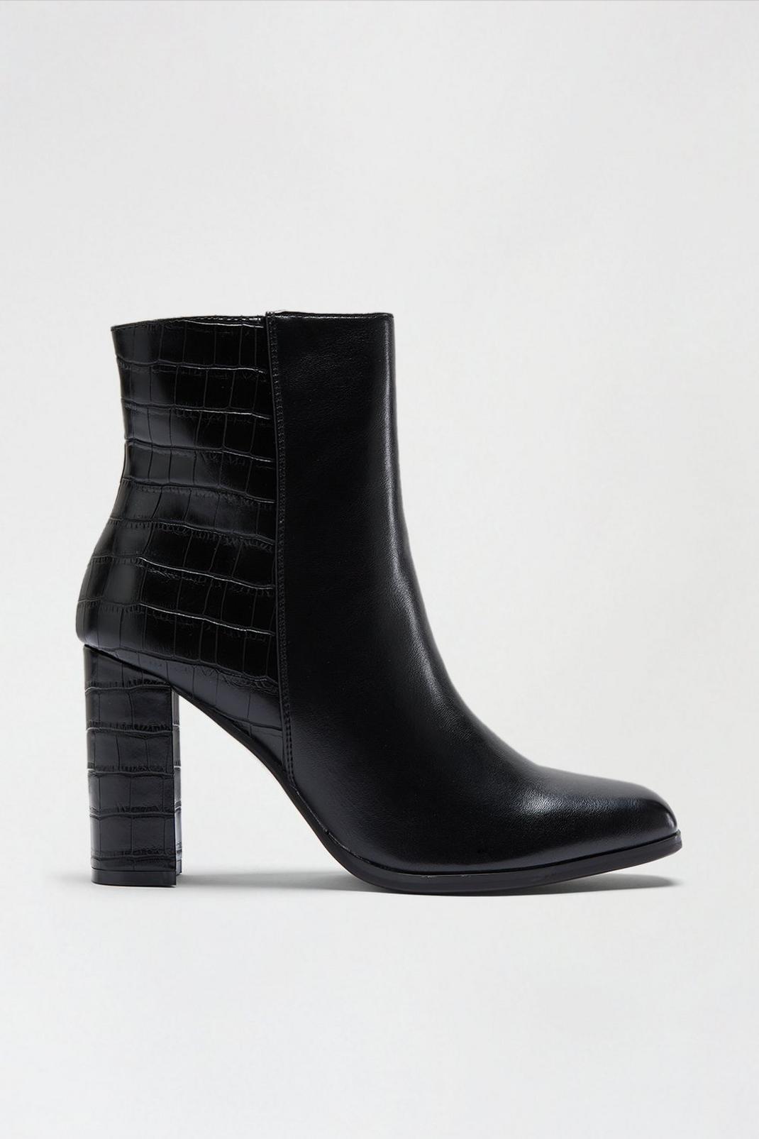 Black Avianna Croc Mix Block Heeled Ankle Boot image number 1