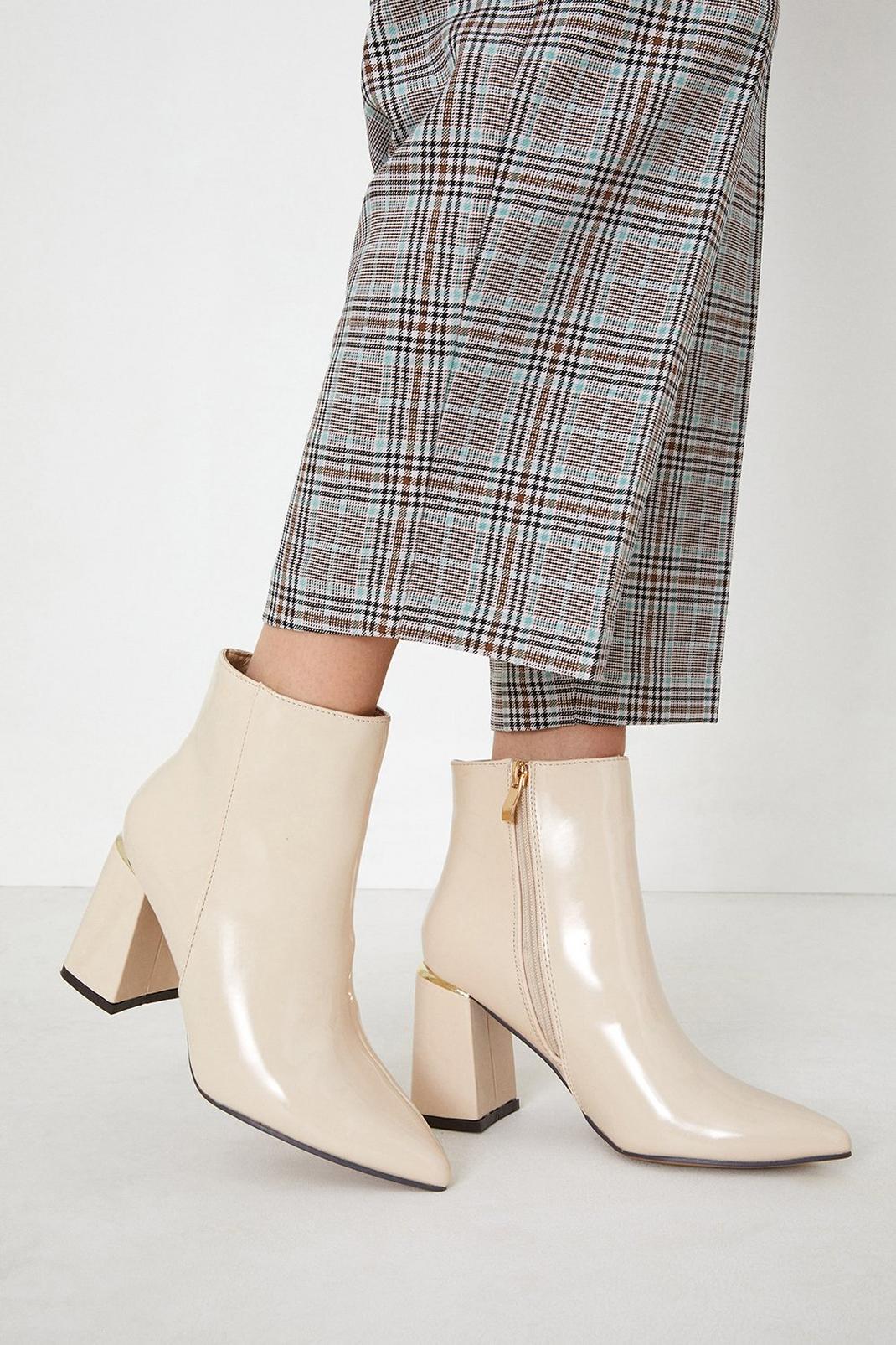 Cream Amy Clip Detail Block Heeled Ankle Boots image number 1