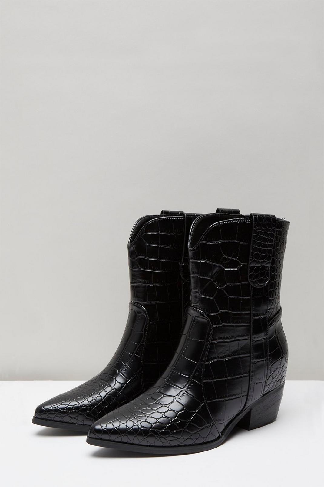 Black Alexis Croc Detail Western Boots image number 1