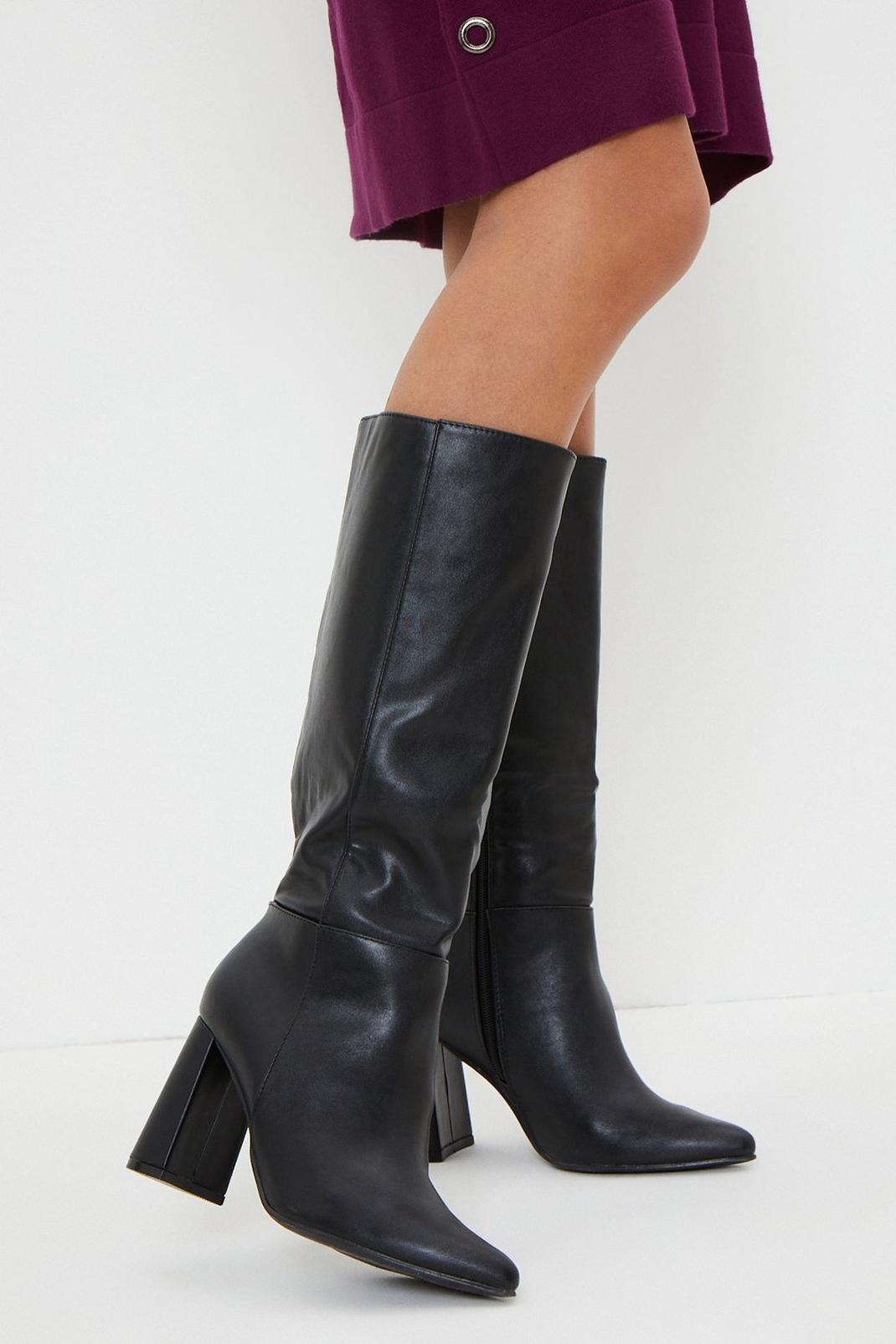 Black Kailey Block Heeled Long Boots image number 1