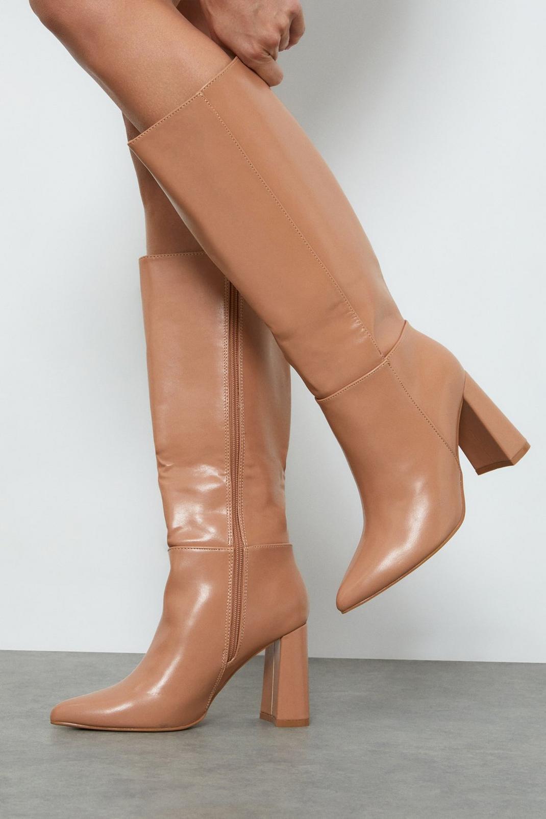 Camel Kailey Block Heeled Long Boots image number 1