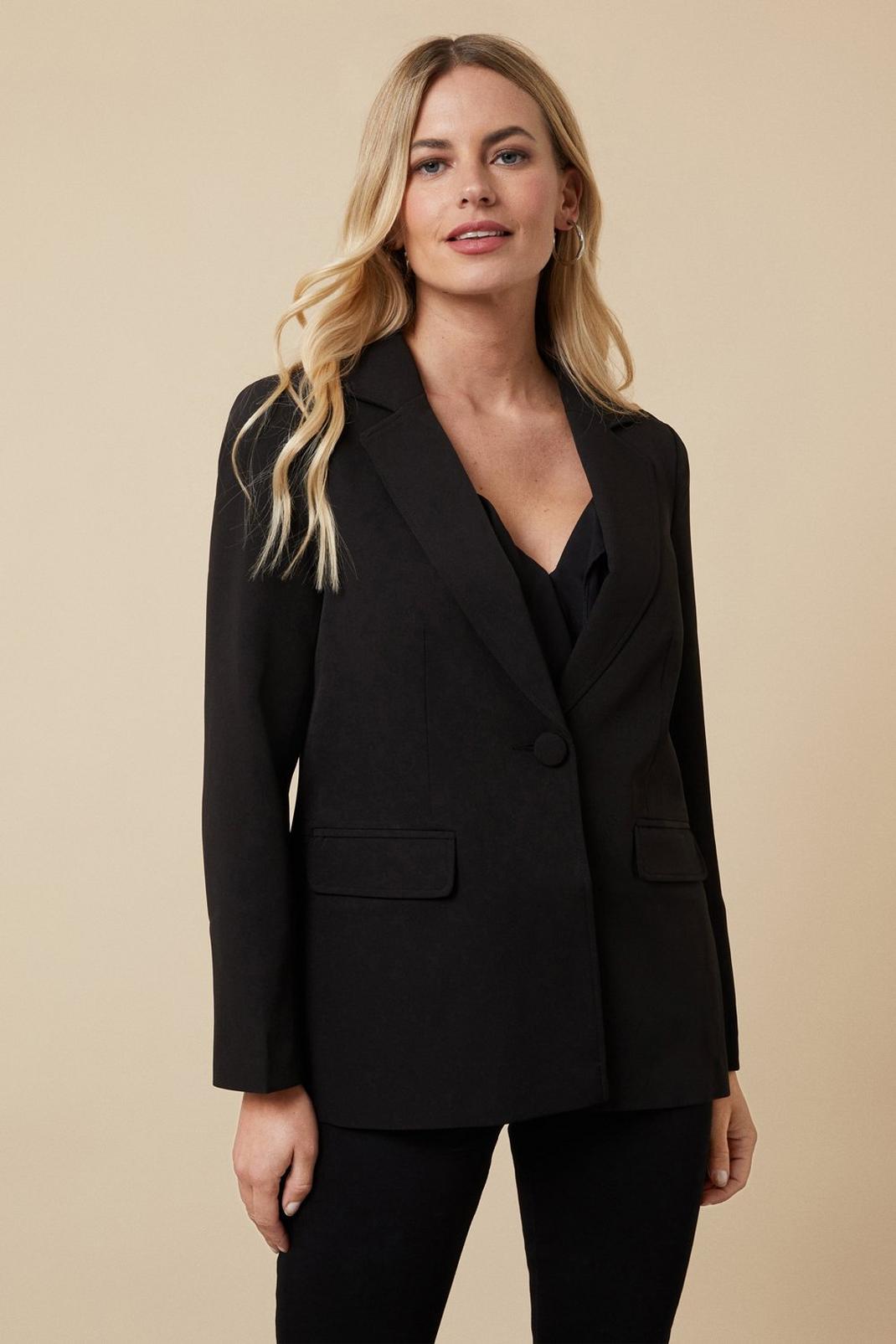Black Petite Single Breasted Suit Blazer image number 1