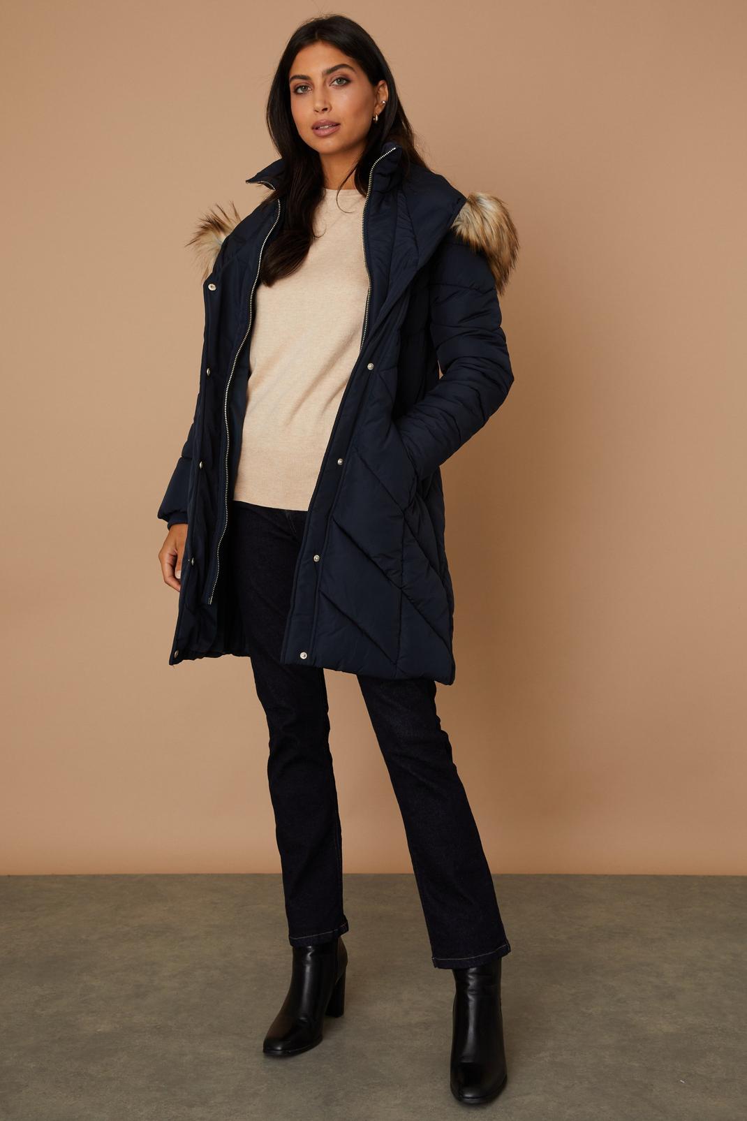 Navy Double Layer Midi Padded Coat image number 1