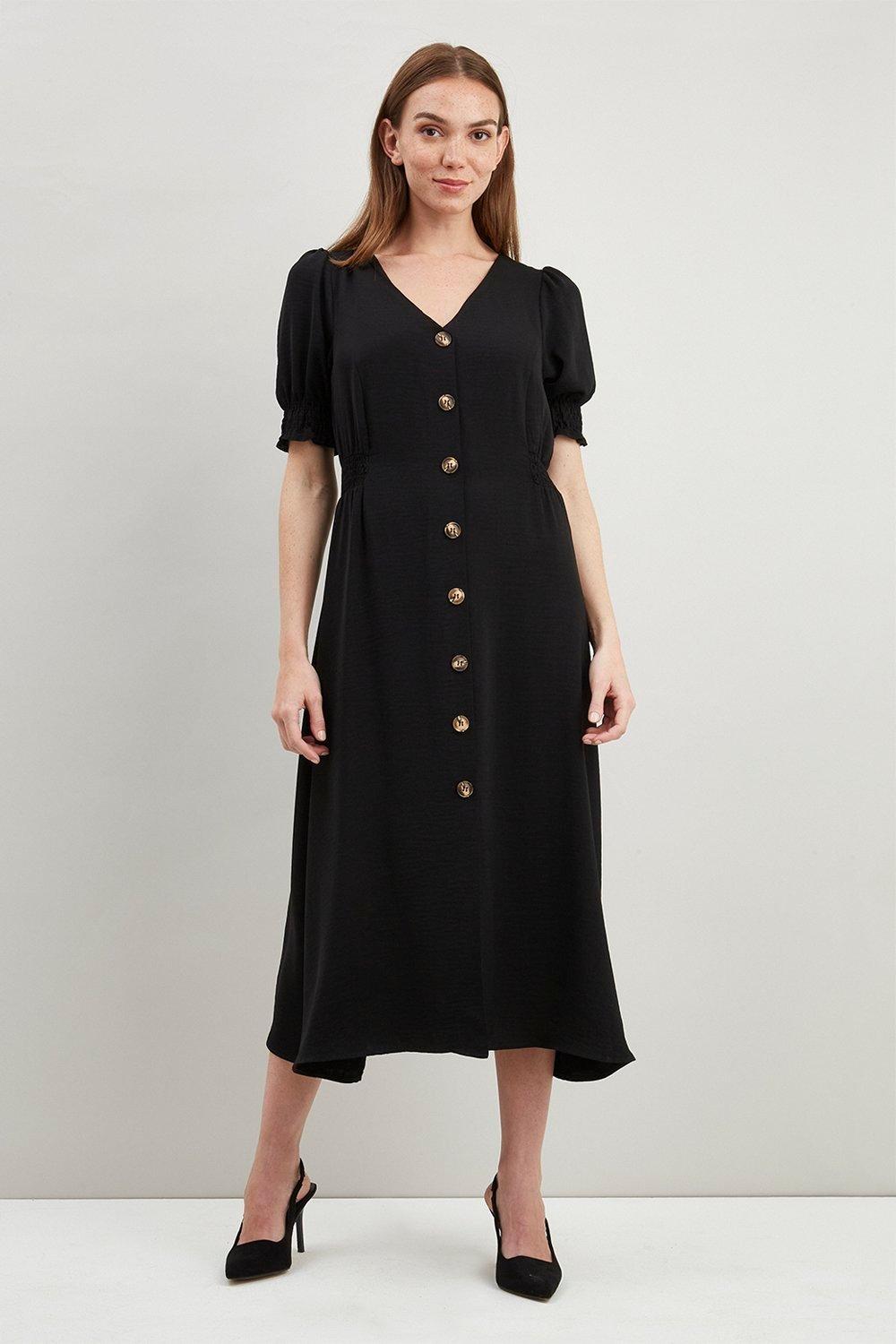 petite button through dress