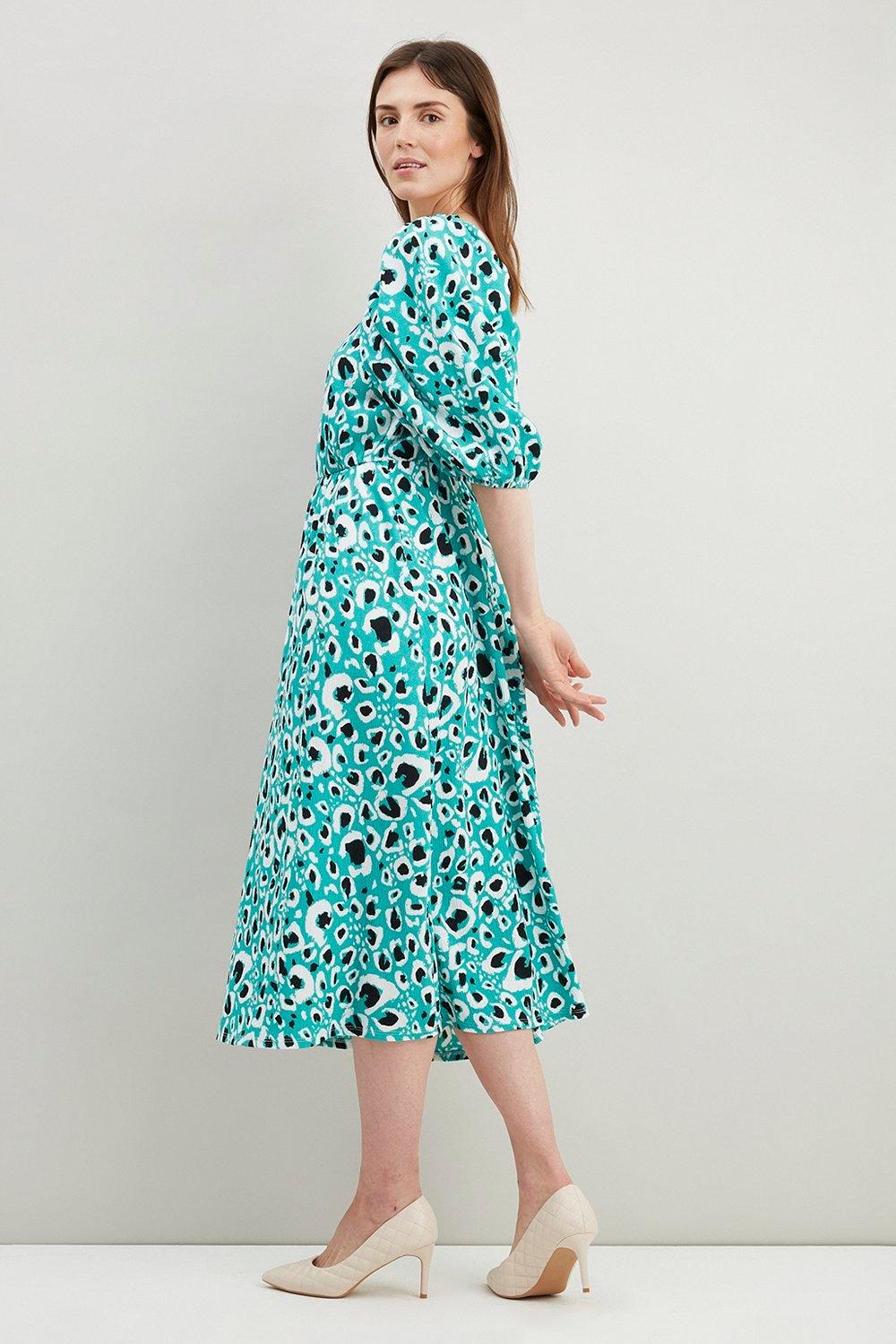 Green Animal Square Neck Midi Dress | Wallis EU