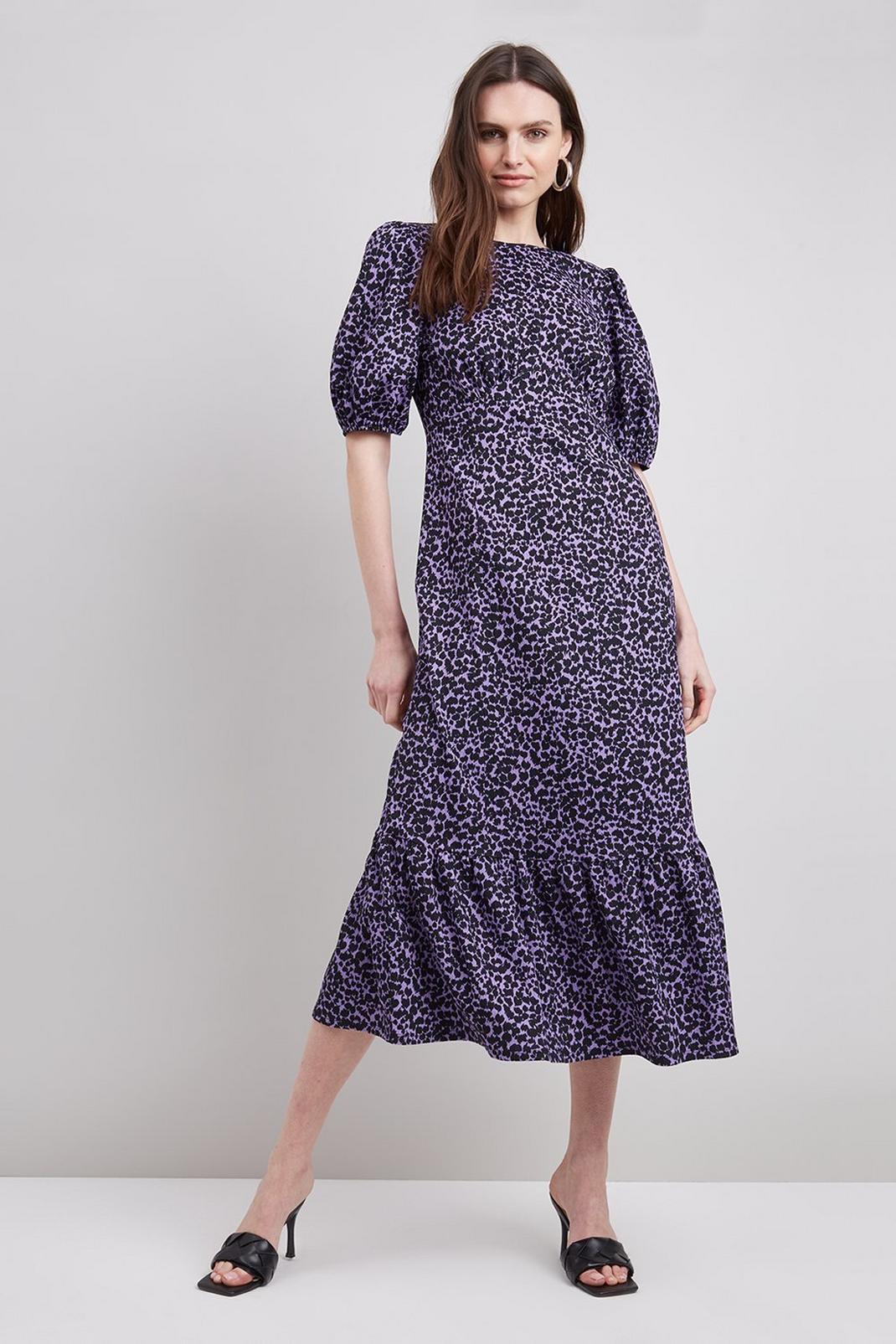 Lilac Pebble Puff Sleeve Jersey Midi Dress image number 1