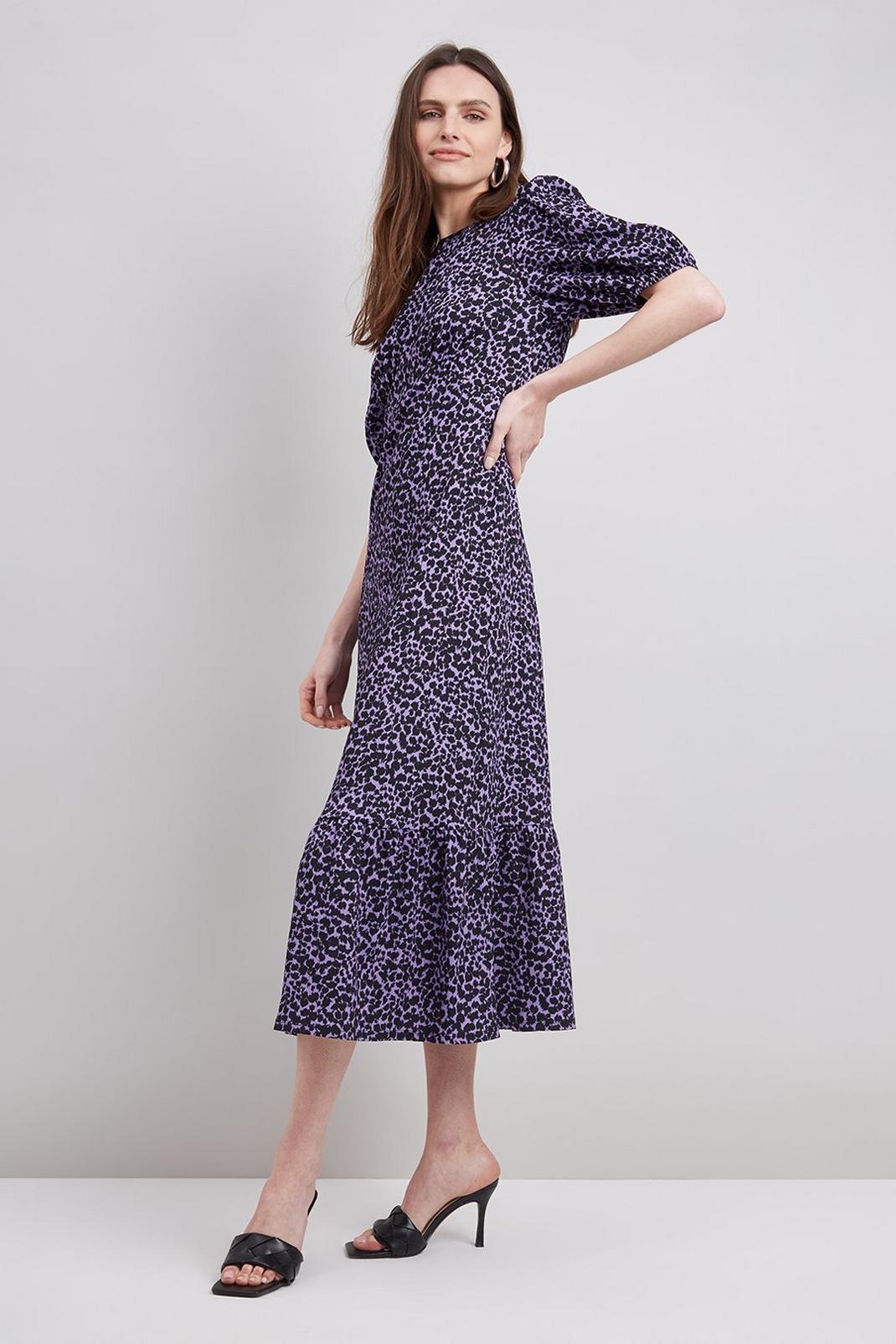 137 Lilac Pebble Puff Sleeve Jersey Midi Dress image number 2