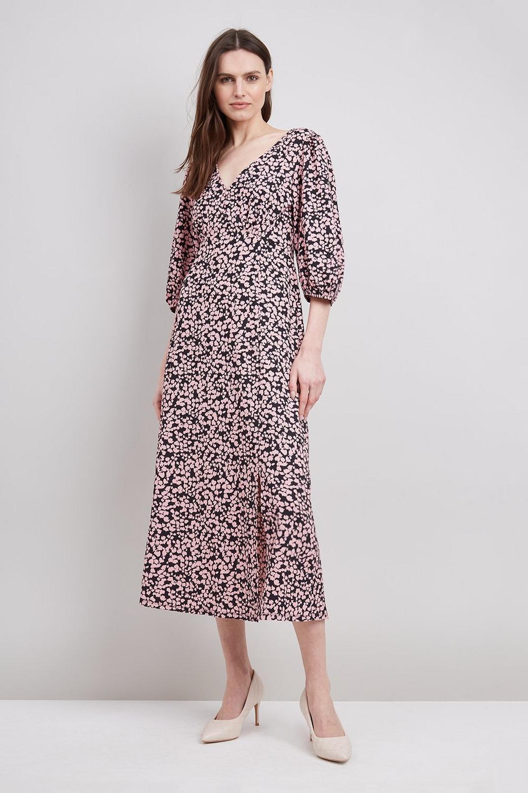 107 Blush Pebble Button Front Jersey Midi Dress image number 1