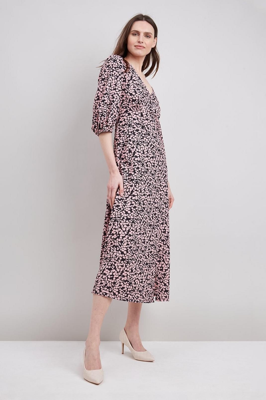 107 Blush Pebble Button Front Jersey Midi Dress image number 2