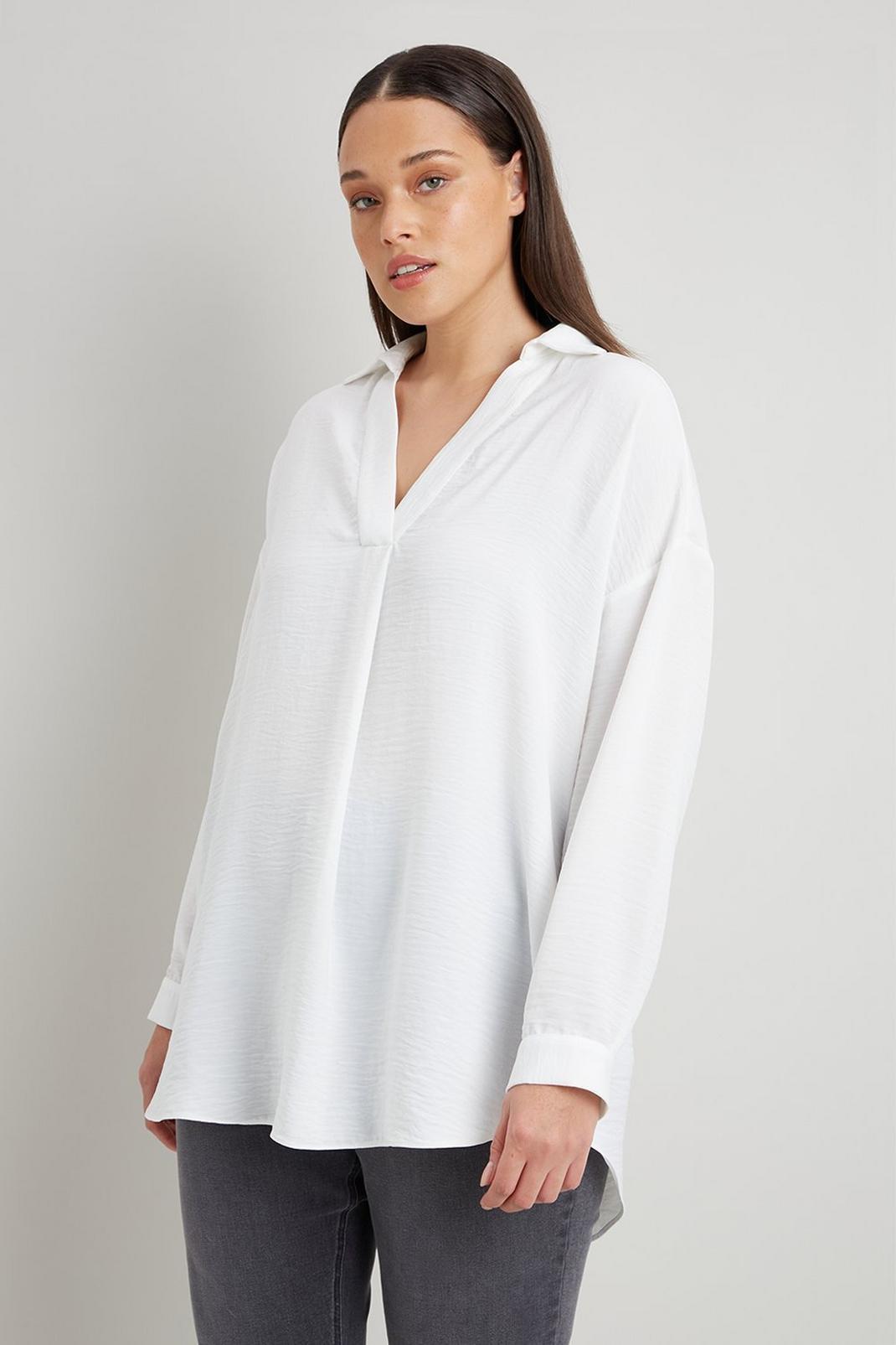Ivory Curve Plain Woven Collared Tunic image number 1