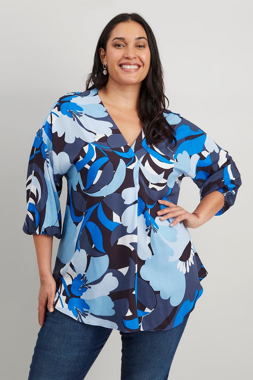 Curve Blue Floral Over The Head Shirt image number 1