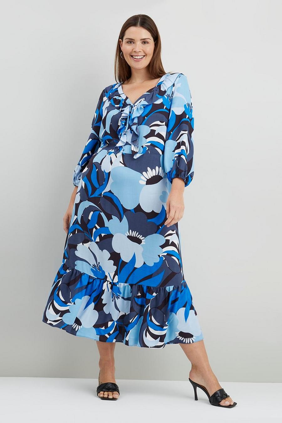 Curve Blue Floral Midi Dress