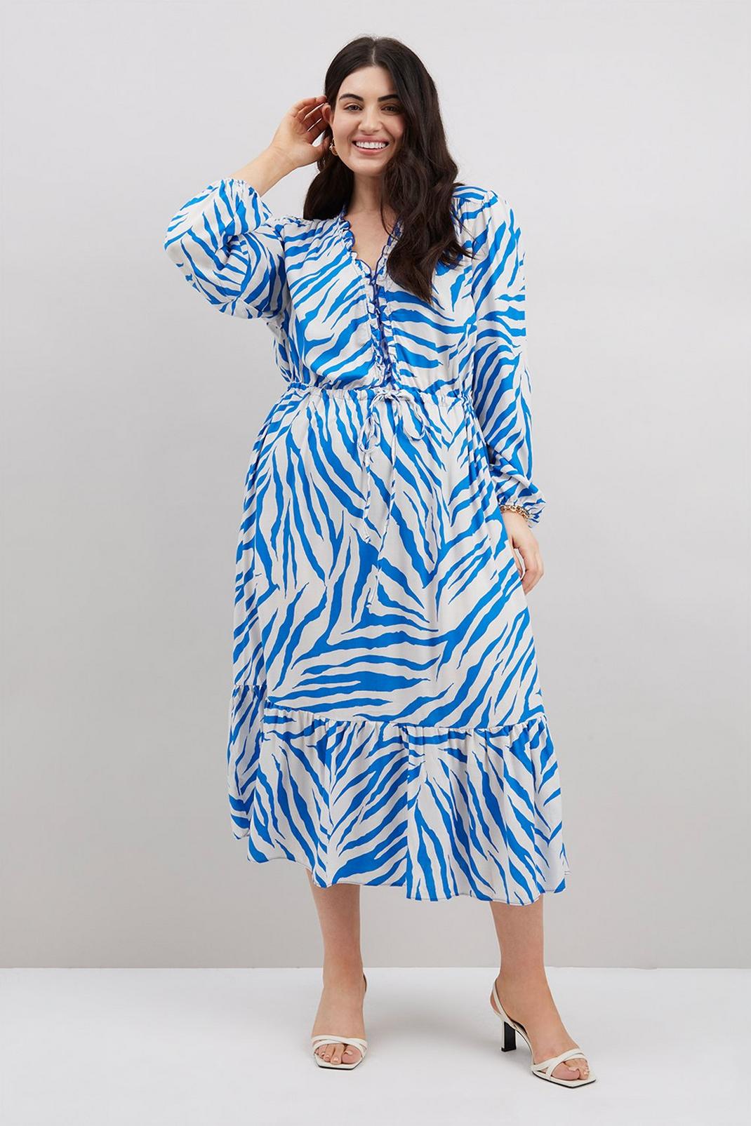 Blue Curve Cobalt Zebra Frill Midi Dress image number 1