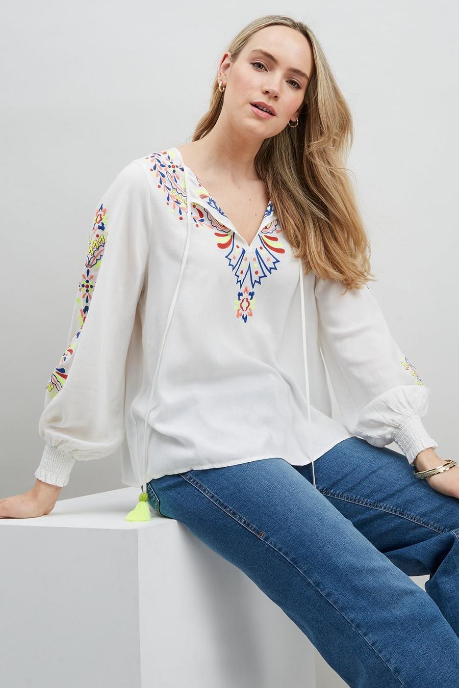 Embroidered Detail Tassel Top