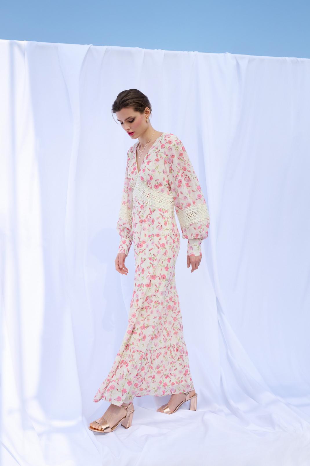 Pale pink Floral Lace Trim Maxi Dress image number 1