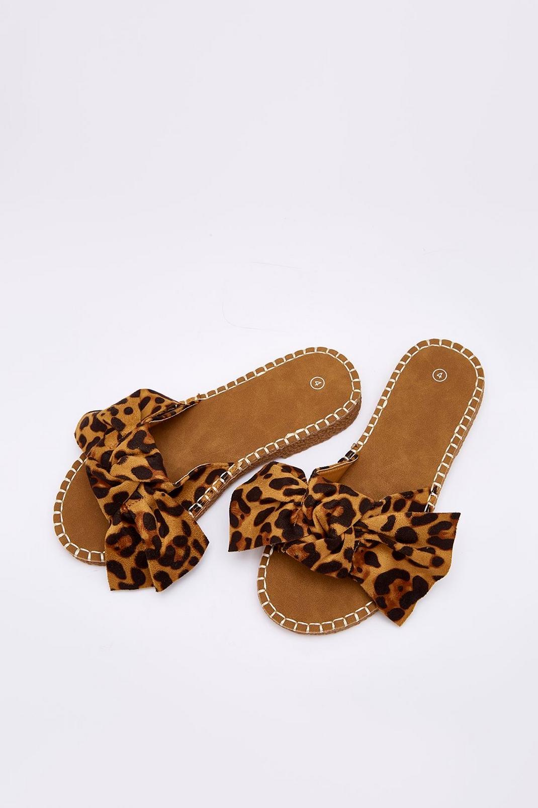 Leopard Freya Bow Detail Flat Sandal image number 1