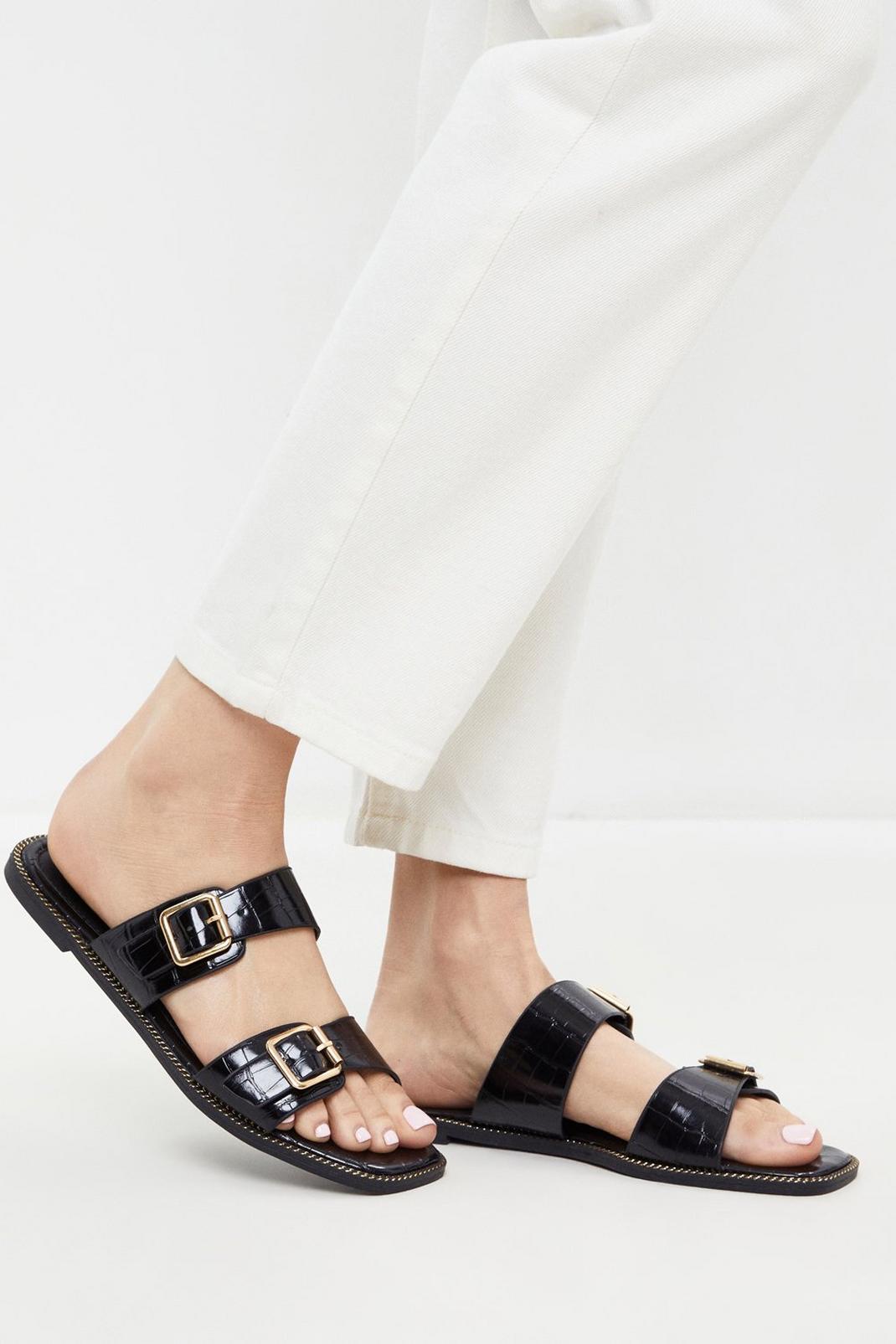 Black Faye Double Buckle Square Toe Sandal image number 1