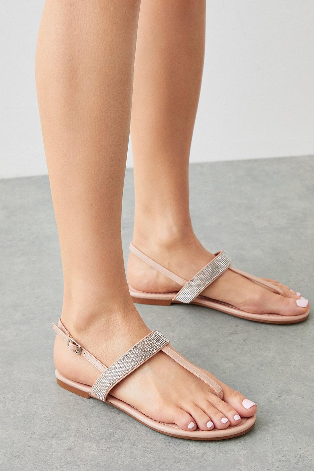 Blush Wide Fit Leather Yolanda Embellished Flat Sandal image number 1