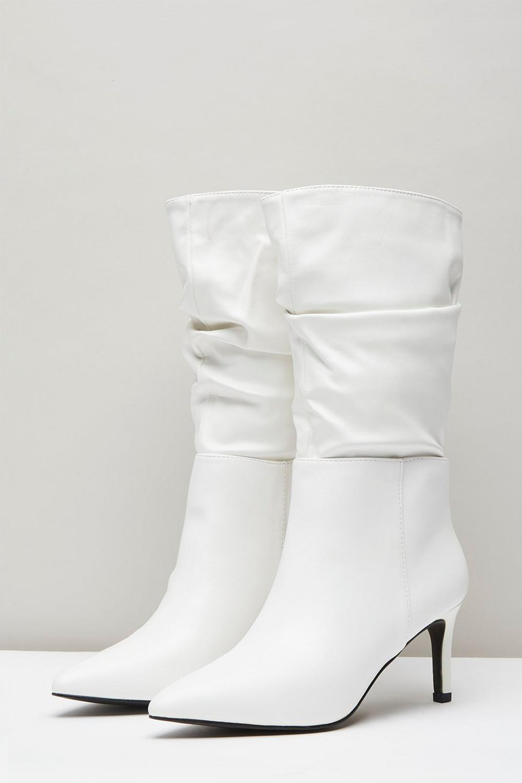 White Alma Ruched Stiletto Boot image number 1