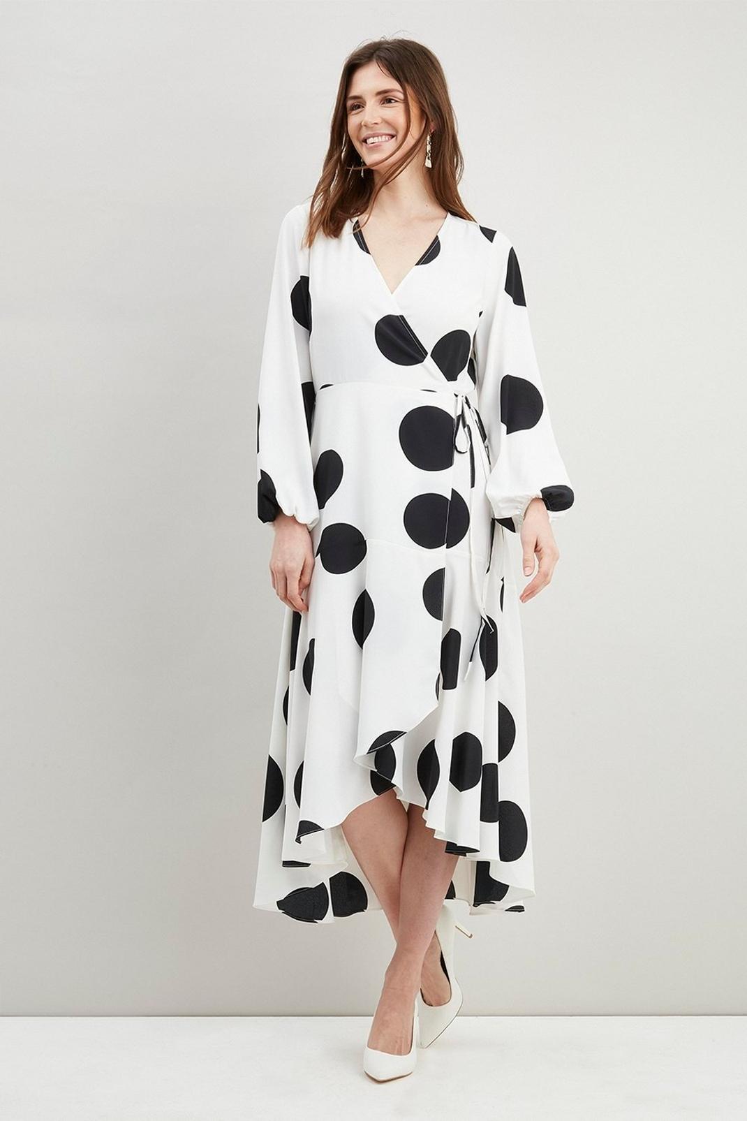 Ivory Giant Spot Tiered Wrap Dress image number 1