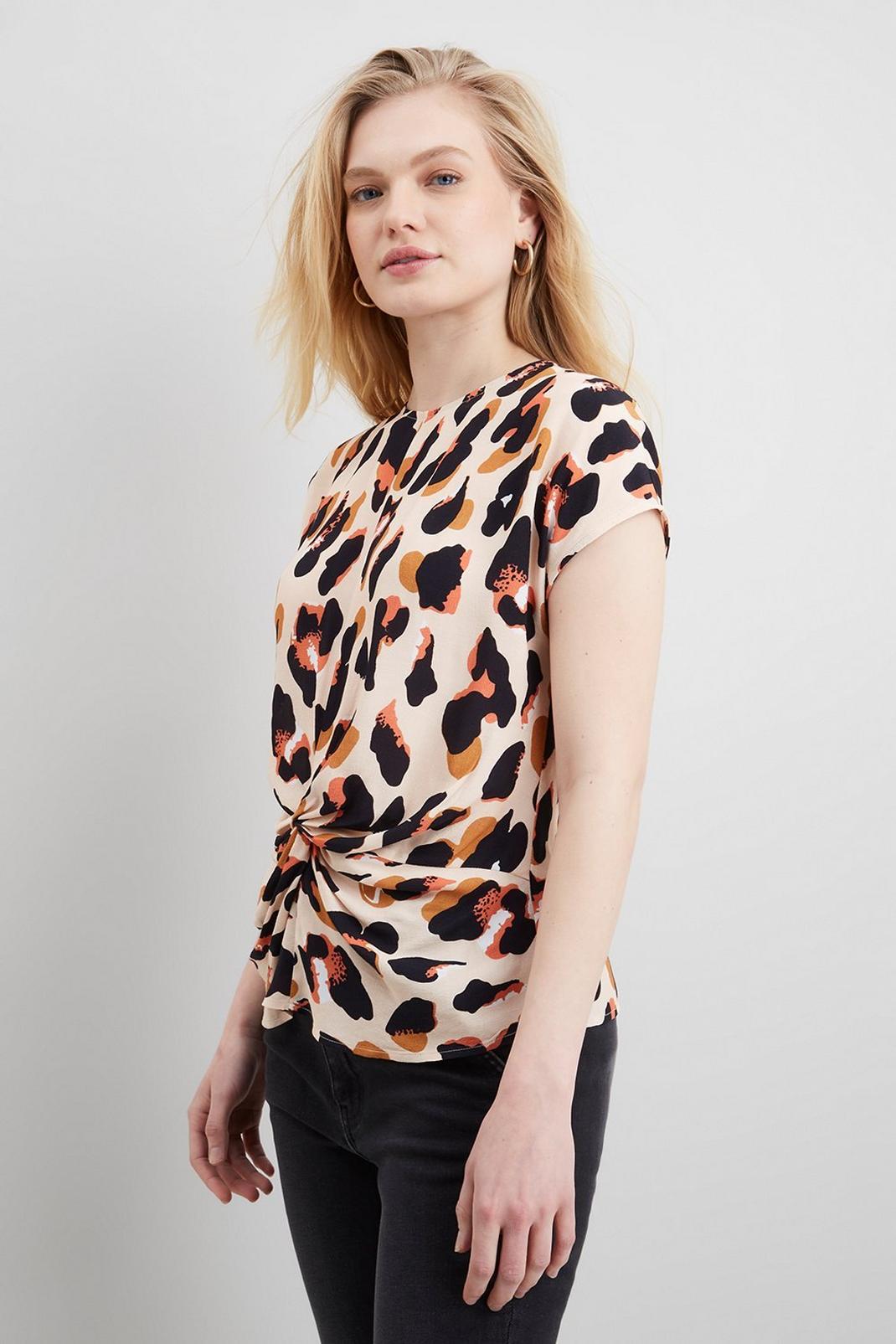 Brown Petite Leopard Knot Front Top image number 1
