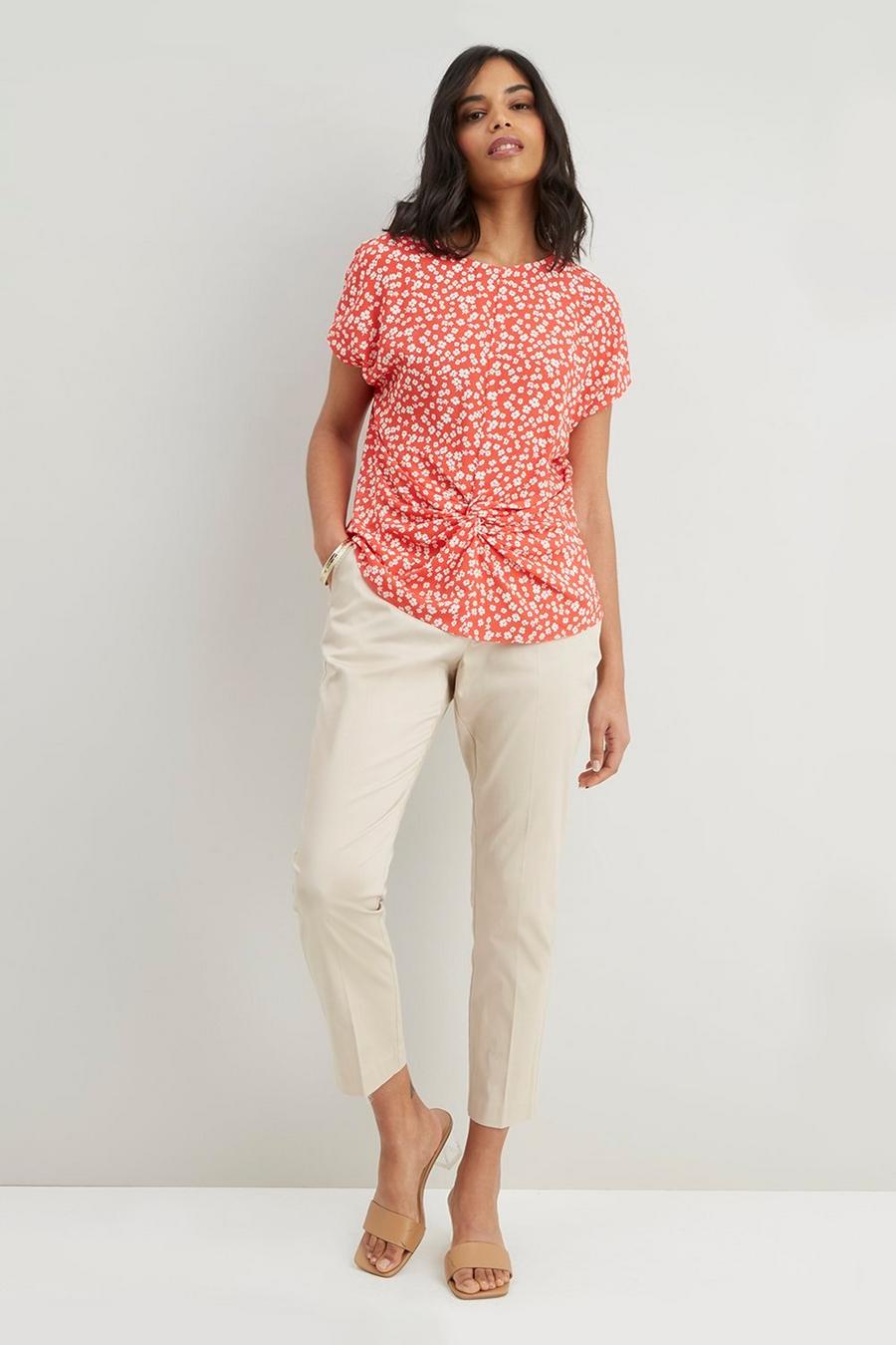 Petite Red Ditsy Knot Front Top