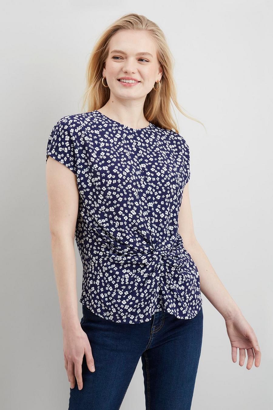 Petite Ditsy Floral Knot Front Top