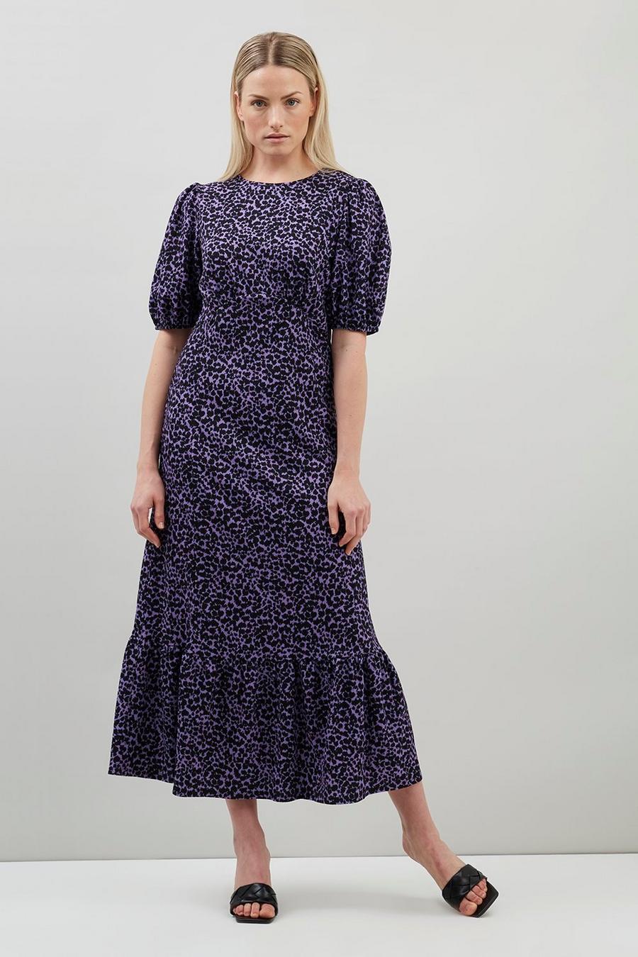 Tall Lilac Pebble Puff Sleeve Midi Dress