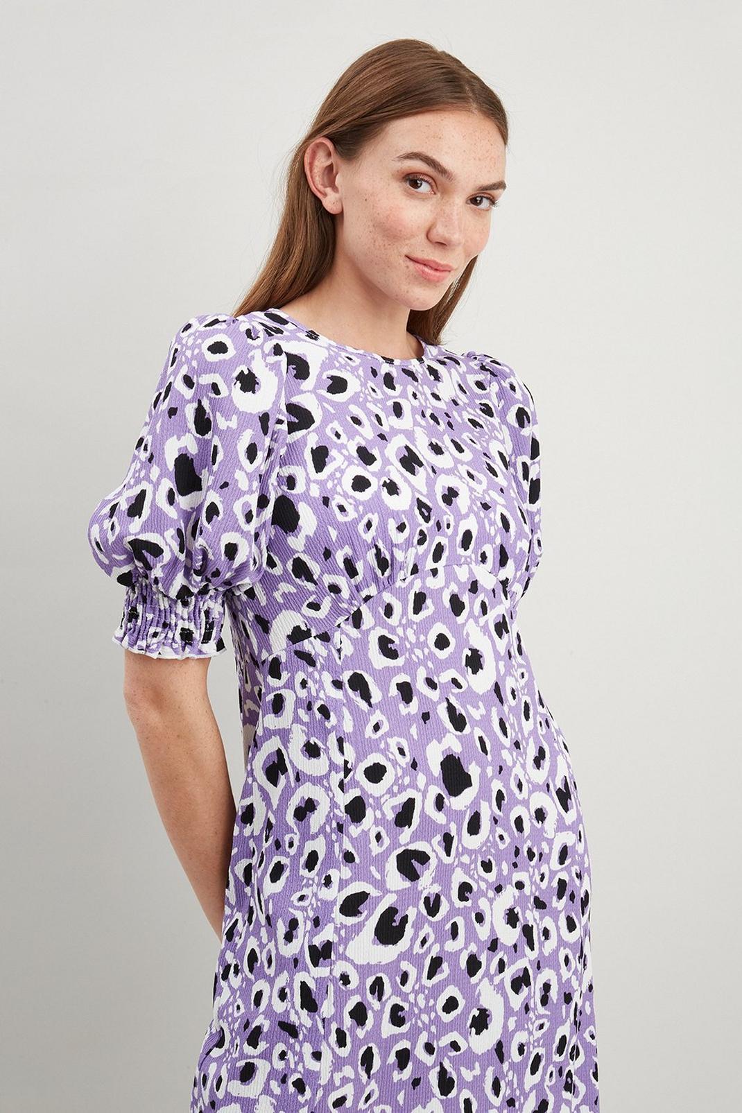 808 Petite Lilac Animal Jersey Puff Sleeve Midi Dress image number 1