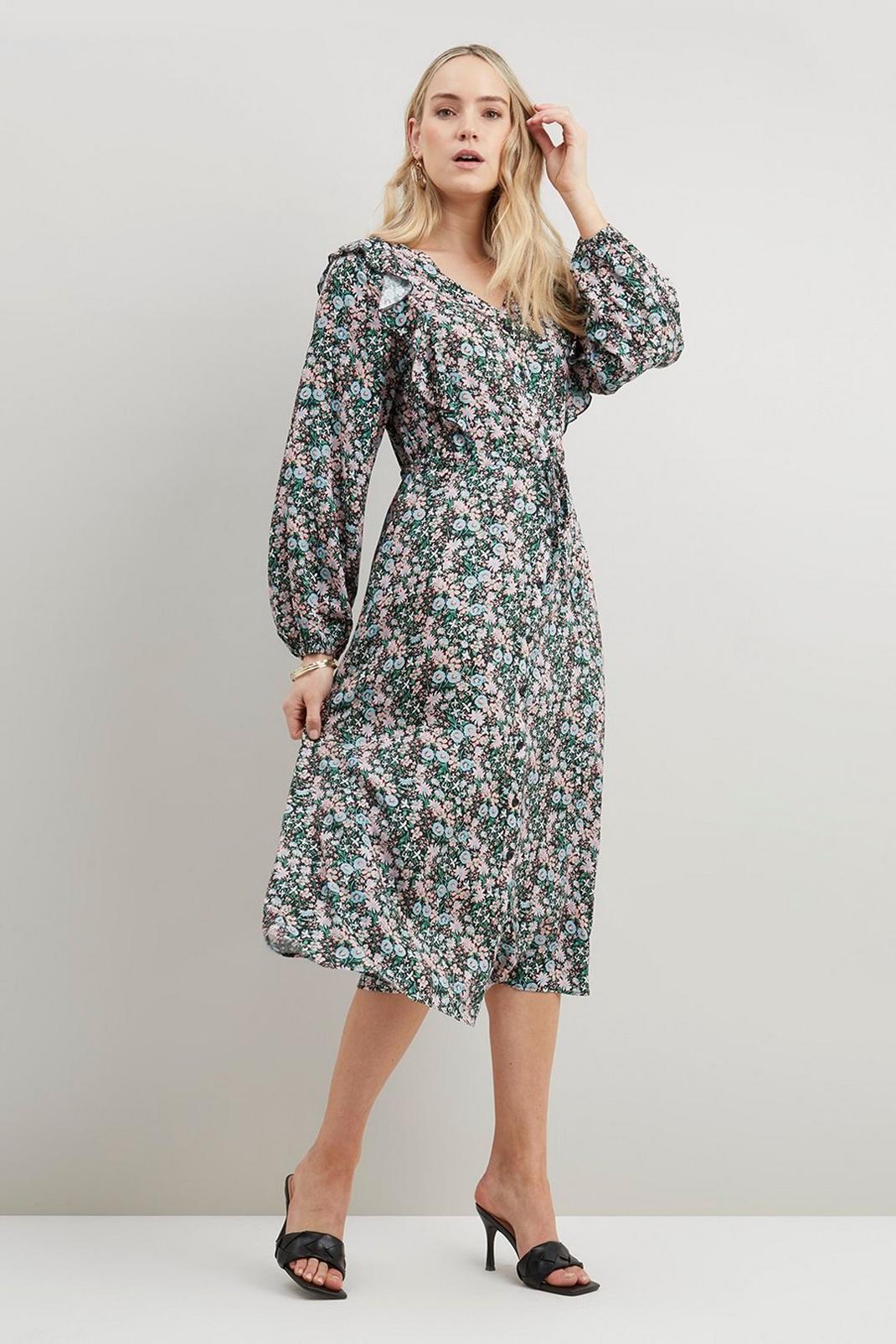 Ditsy Floral Ruffle Button Through Dress image number 1