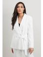 Ivory Petite Belted Double Breasted Suit Blazer