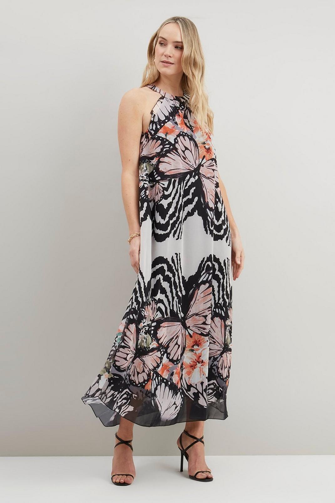 White Pink Butterfly Maxi Dress image number 1