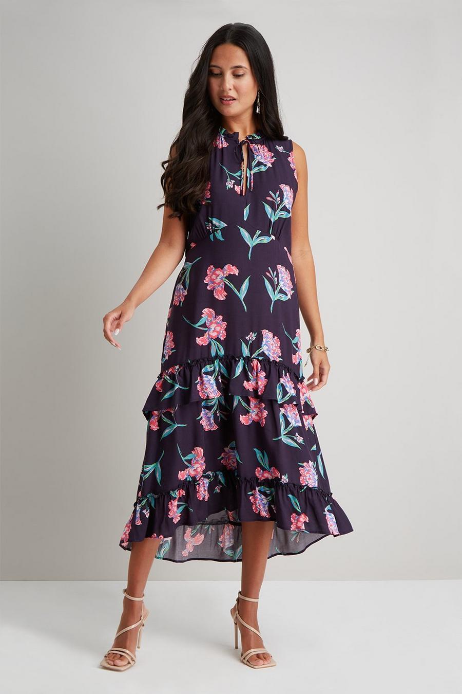Petite Tiered Floral Printed Sleeveless Dress