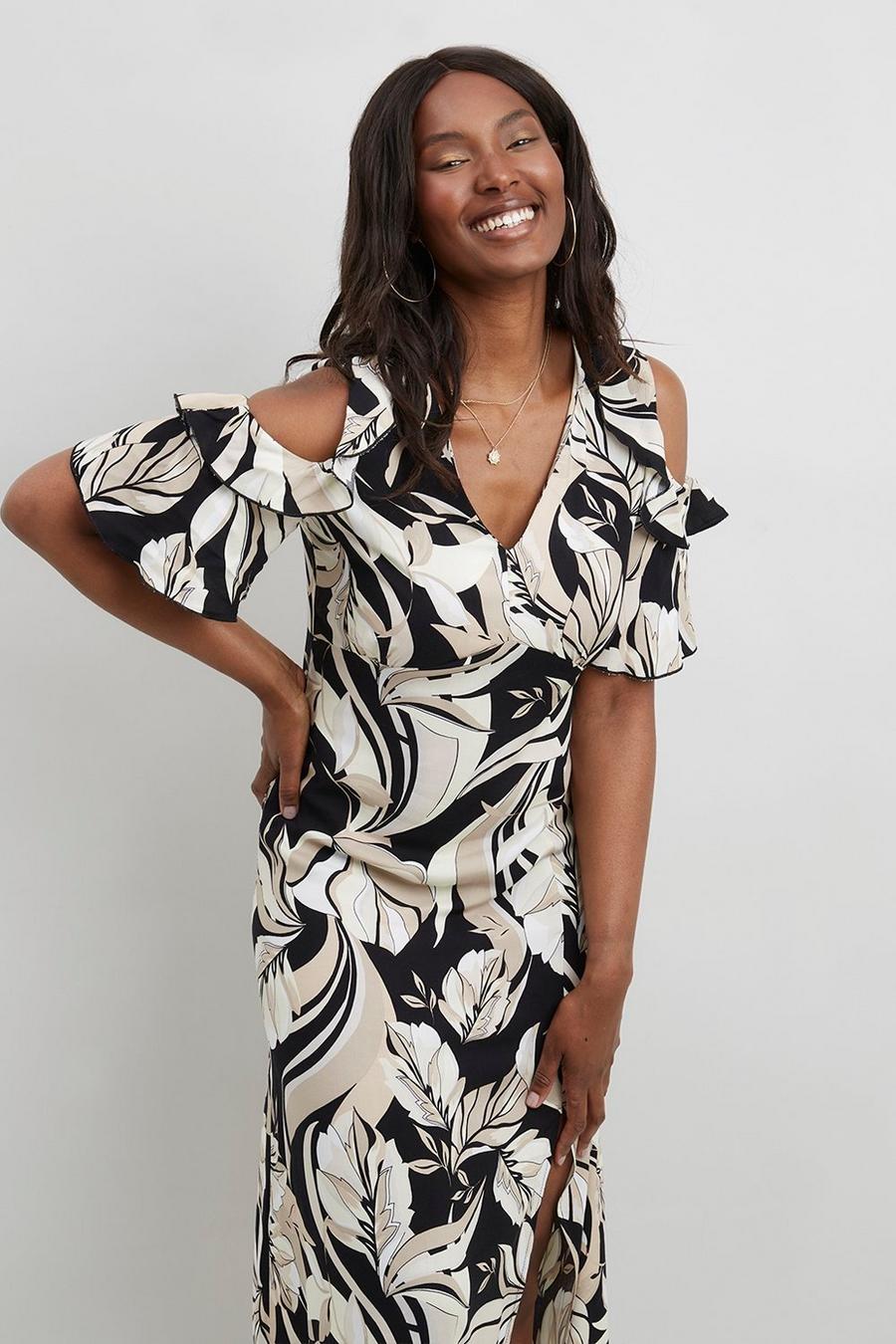 Abstract Printed Cold Shoulder Dress