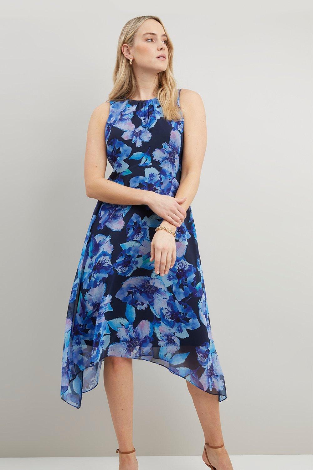 Blue floral fit 2025 and flare dress