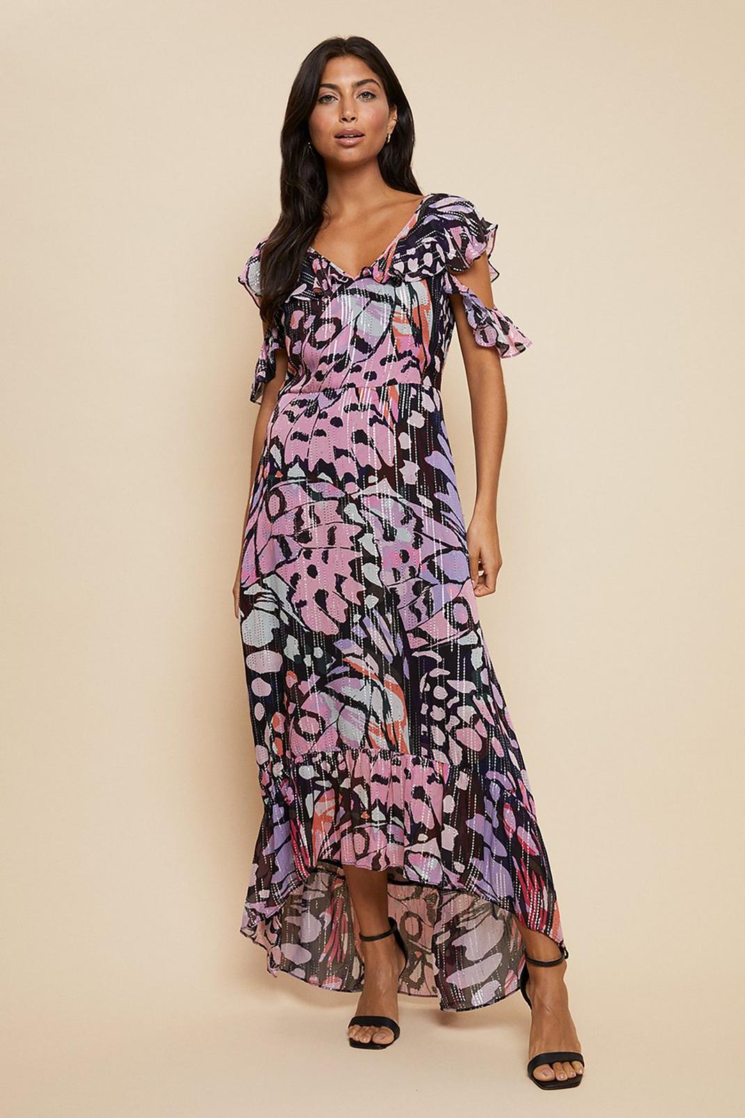 Lilac Butterfly Ruffle Sleeve Maxi Dress image number 1