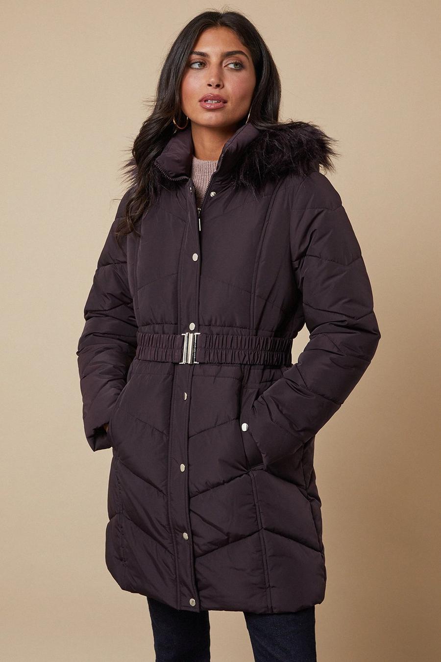 Longline Belted Fitted Padded Coat