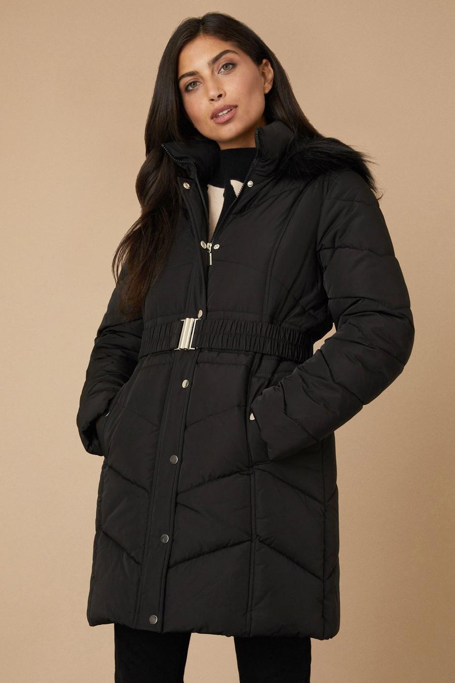Longline Belted Fitted Padded Coat