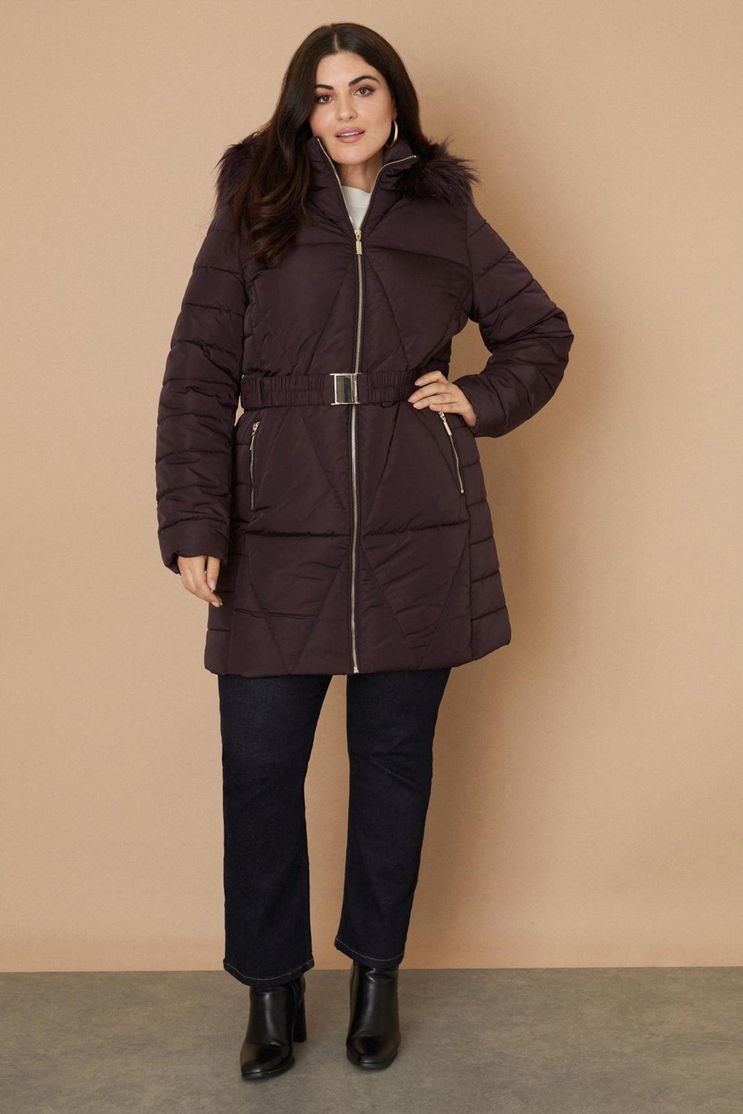 Berry Curve Longline Fitted Padded Coat image number 1