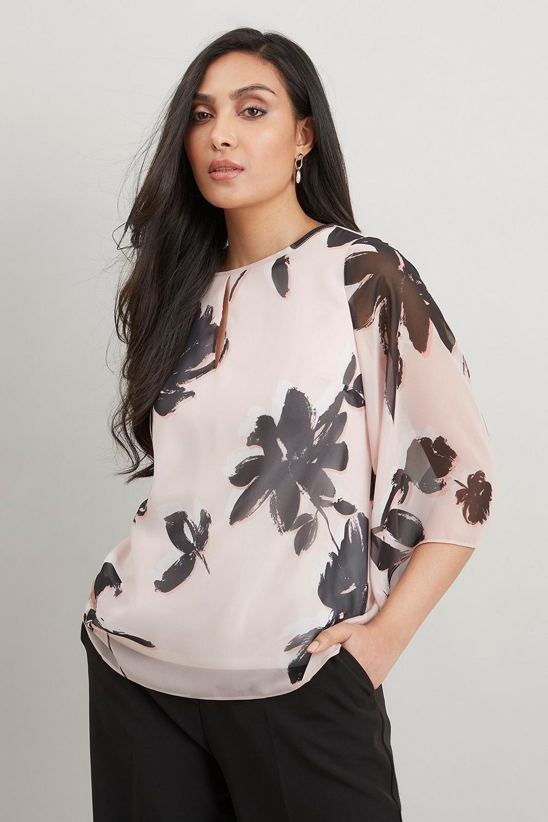 Blush Petite Mono Floral Printed Shell Top image number 1