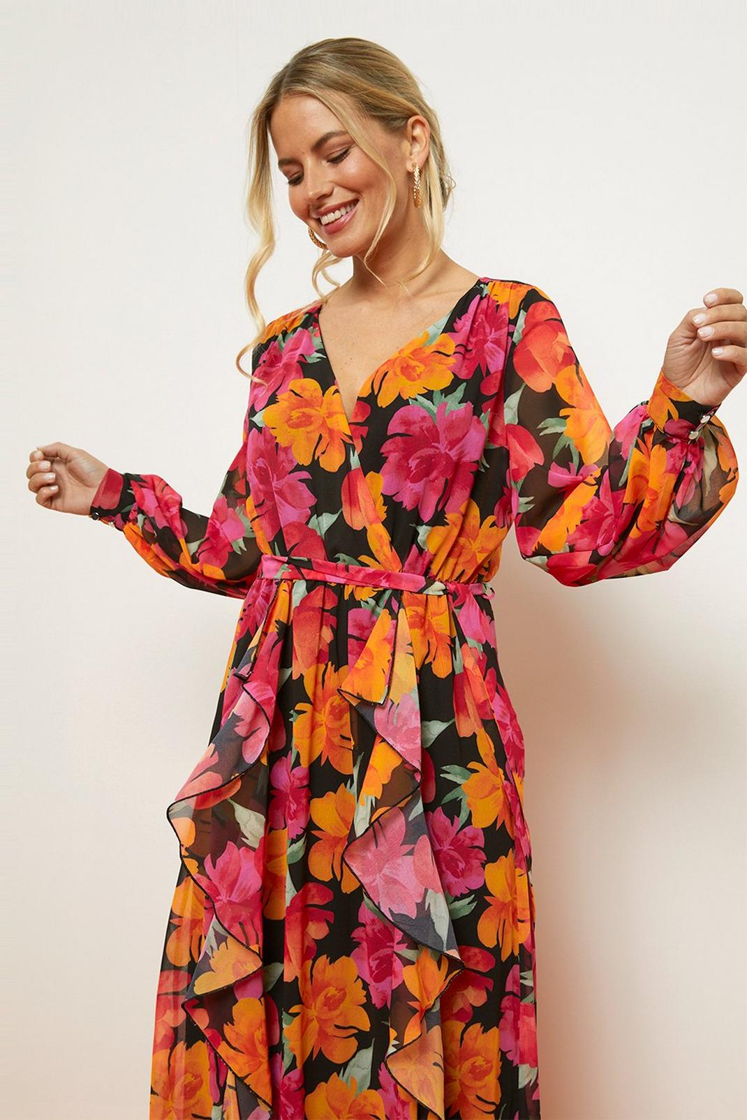 155 Tall Floral Printed Ruffle Front Maxi Dress image number 2