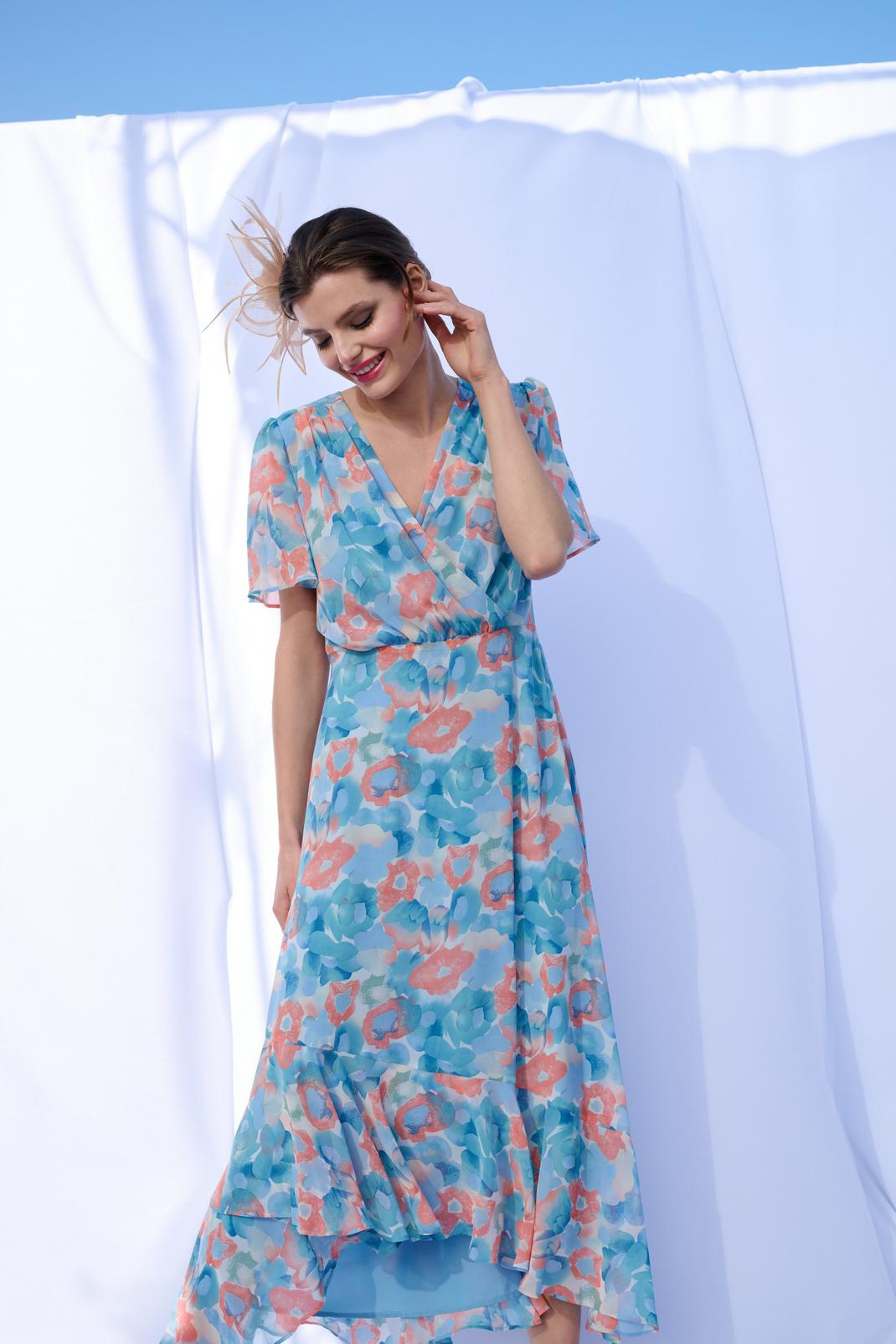 Blue Wrap Floral Midi Dress image number 1