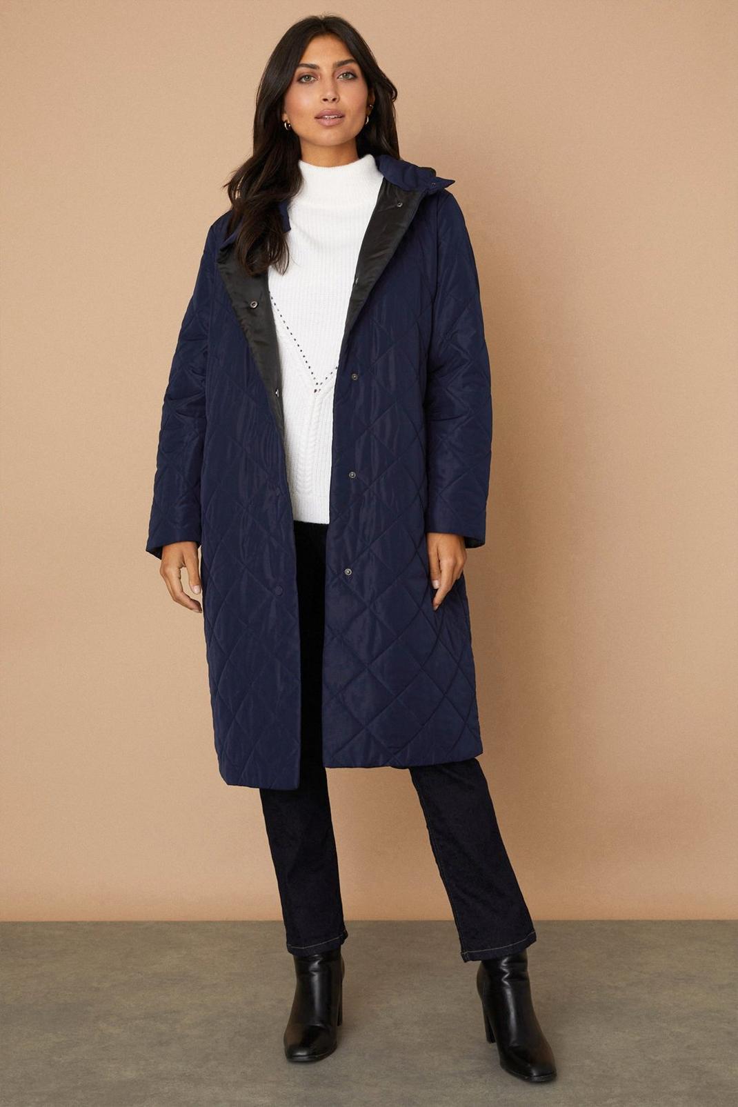 Navy Tall Funnel Neck Belted Padded Coat image number 1