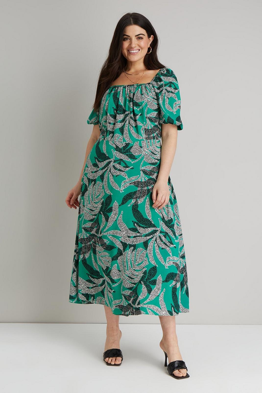 Curve Green Ruffle Sleeve Dress image number 1