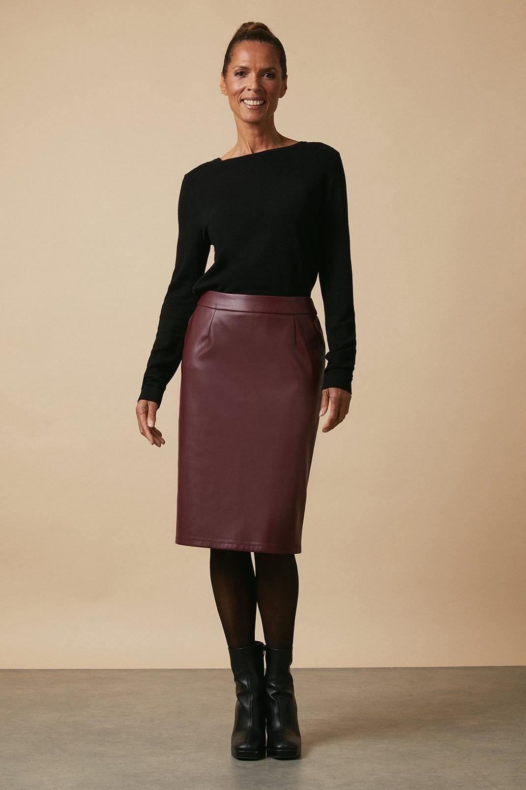 Berry Faux Leather Pencil Skirt image number 1